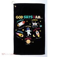 God Says I Am Outer Space Themed Bible Christian Golf Towel thumb 0