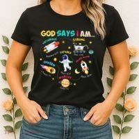 God Says I Am Outer Space Themed Bible Christian Women's T-Shirt thumb 2