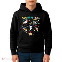 God Says I Am Outer Space Themed Bible Christian Kids Hoodie thumb 4