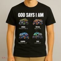 God Says I Am Christian Monster Truck T-Shirt thumb 3