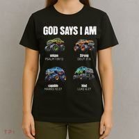 God Says I Am Christian Monster Truck T-Shirt thumb 4