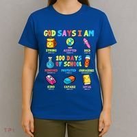 God Says I Am 100 Days Of School Christ Bible Saying Graphic T-Shirt thumb 4
