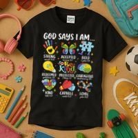 God Says I Am Be Kind Autism Awareness SPED  Kids T-Shirt thumb 3