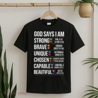God Says I Am Autism Awareness Christian Bible Verse T-Shirt thumb 2