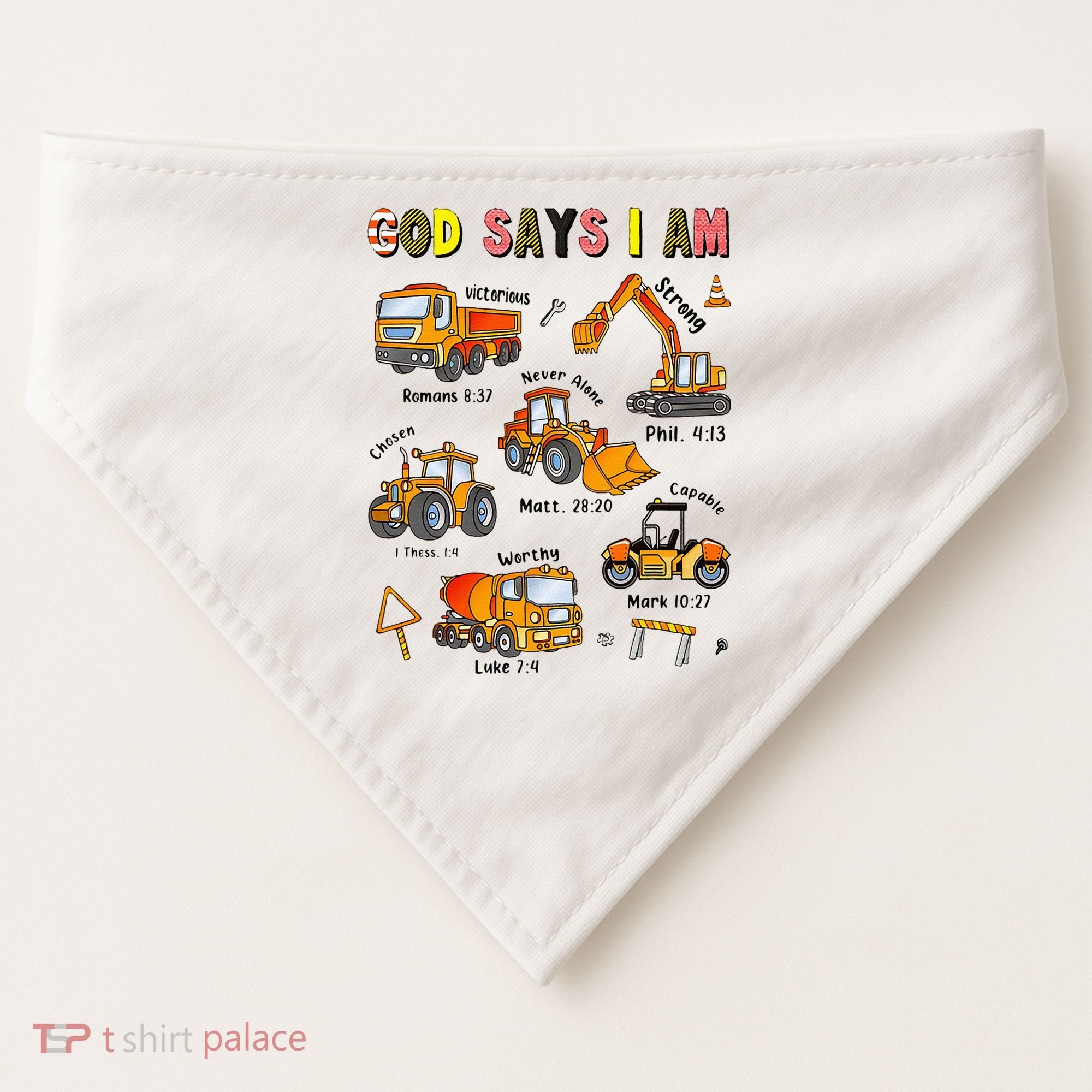 God Says I Am Construction Bible Verse Truck USA-Made Doggie Bandana