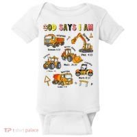 God Says I Am Construction Bible Verse Truck Baby Bodysuit thumb 0