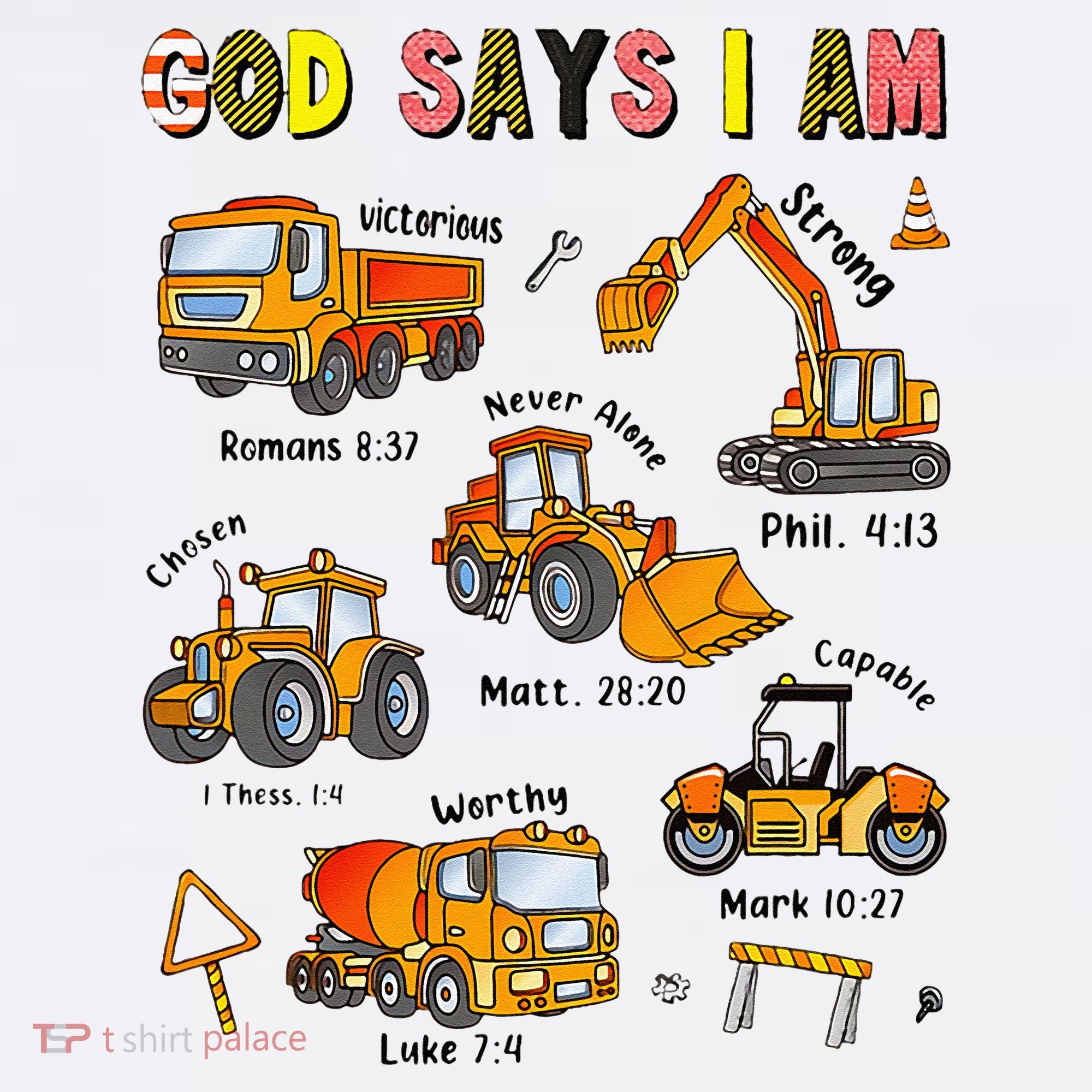 God Says I Am Construction Bible Verse Truck Baby Bodysuit