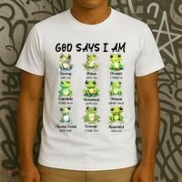 God Says I Am Christian Frog Love Funny Religious Jesus T-Shirt thumb 3