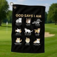 God Says I Am Cat Cute Cats Lover Bible Verse Christian Golf Towel thumb 1