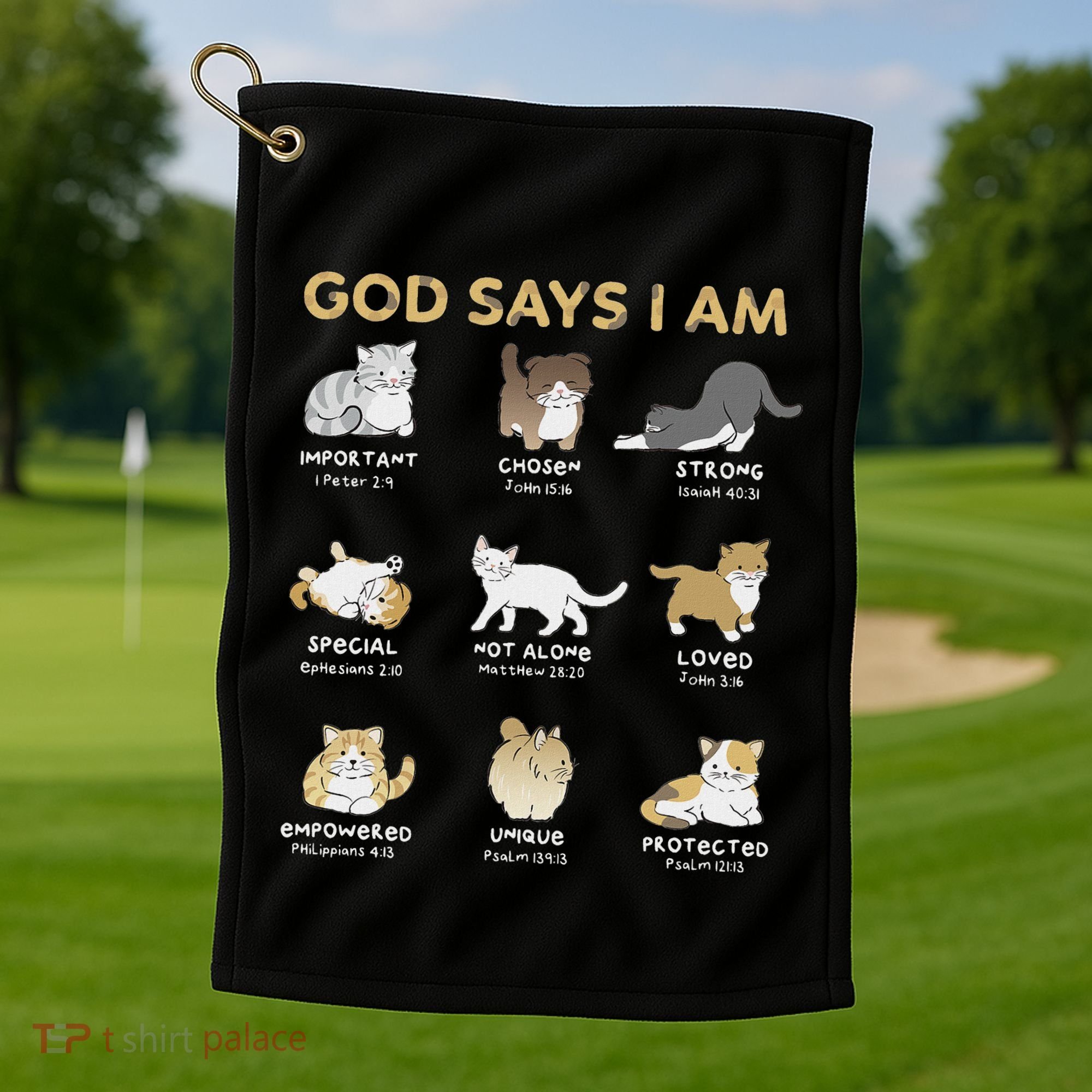 God Says I Am Cat Cute Cats Lover Bible Verse Christian Golf Towel