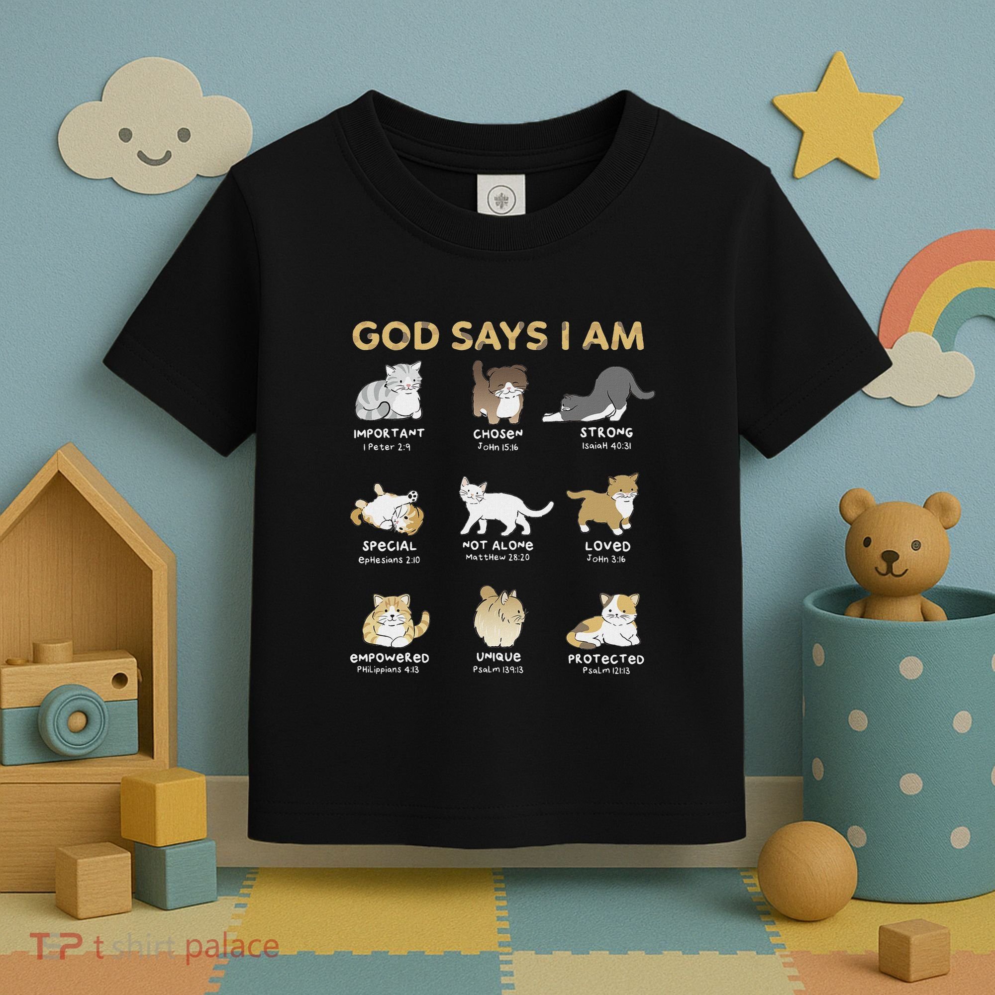 God Says I Am Cat Cute Cats Lover Bible Verse Christian Toddler T-Shirt