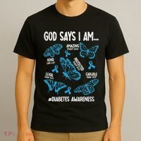 God Says I Am Diabetes Awareness Butterfly Christian T-Shirt thumb 3