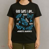 God Says I Am Diabetes Awareness Butterfly Christian T-Shirt thumb 4