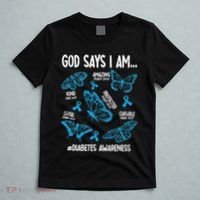 God Says I Am Diabetes Awareness Butterfly Christian T-Shirt thumb 5