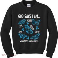 God Says I Am Diabetes Awareness Butterfly Christian Kids Sweatshirt thumb 0