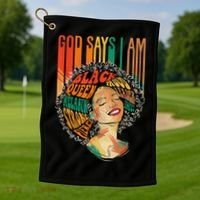 God Says I Am Afro African American Black  History Golf Towel thumb 1