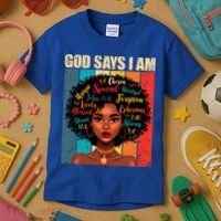 God Says I Am Black History Month Juneteenth African America Cute Gift Kids T-Shirt thumb 3