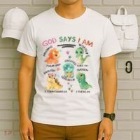God Says I Am Cute Dinosaur Lovers Bible Christian Kids Boy T-Shirt thumb 6