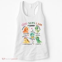 God Says I Am Cute Dinosaur Lovers Bible Christian Kids Boy Women's Tank Top thumb 0