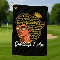 God Says I Am Black History Proud Black Afro Juneteenth Cool Gift Golf Towel thumb 1