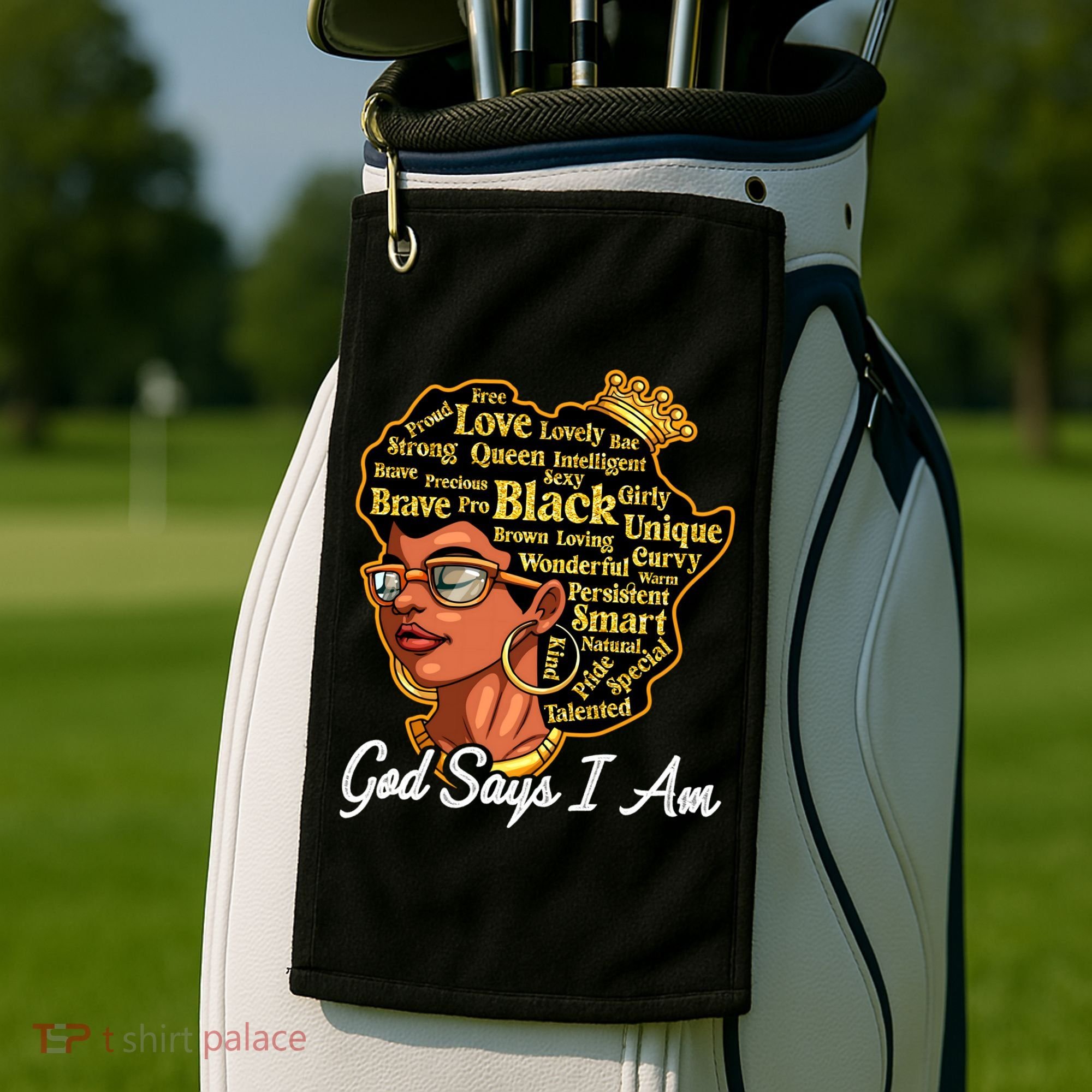 God Says I Am Black History Proud Black Afro Juneteenth Cool Gift Golf Towel
