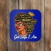 God Says I Am Black History Proud Black Afro Juneteenth Cool Gift Coaster thumb 0