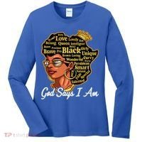 God Says I Am Black History Proud Black Afro Juneteenth Cool Gift Women's Long Sleeve Shirt thumb 0
