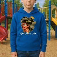 God Says I Am Black History Proud Black Afro Juneteenth Cool Gift Kids Hoodie thumb 2