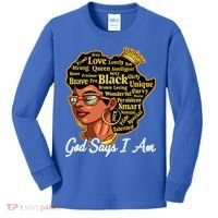 God Says I Am Black History Proud Black Afro Juneteenth Cool Gift Kids Long Sleeve Shirt thumb 0