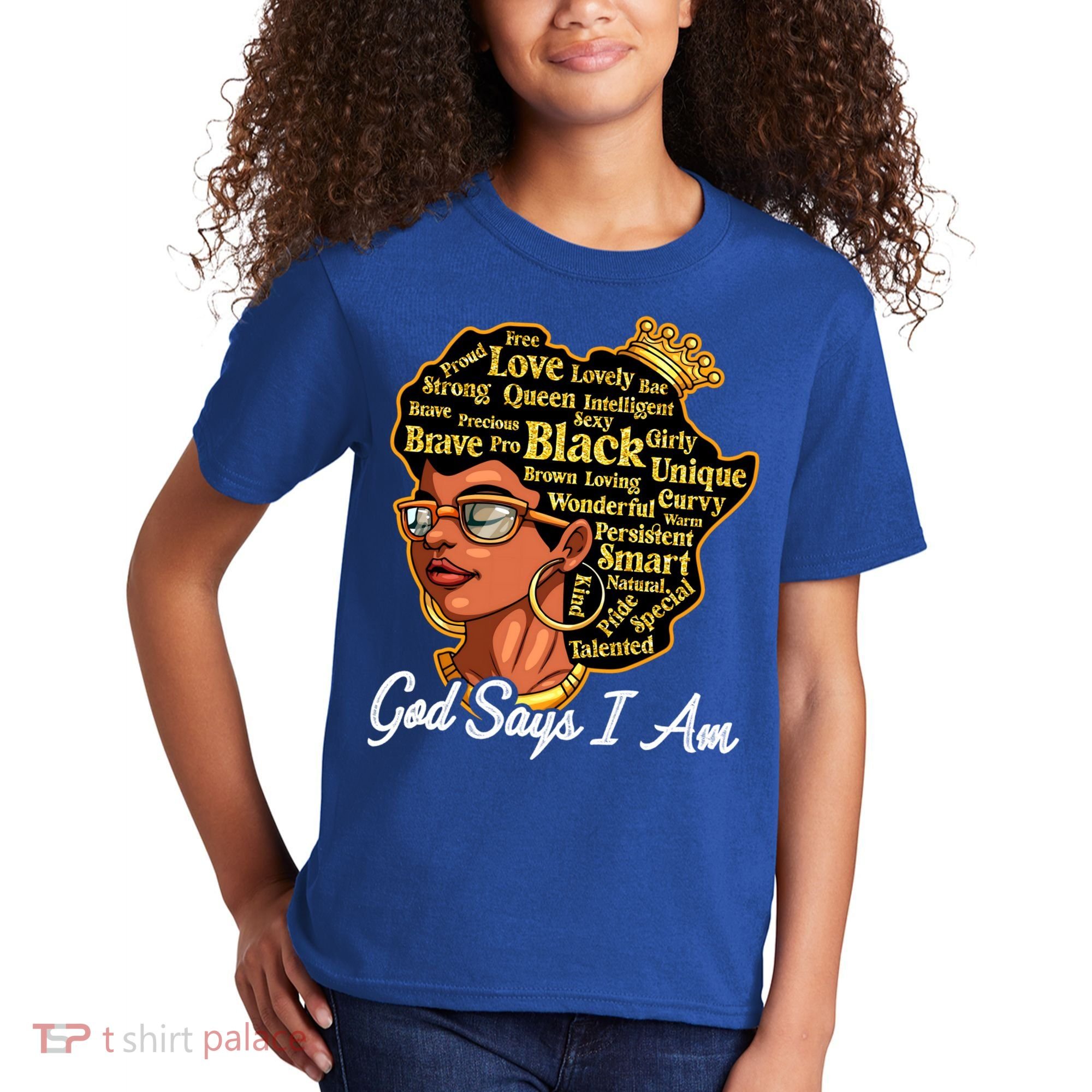 God Says I Am Black History Proud Black Afro Juneteenth Cool Gift Kids T-Shirt