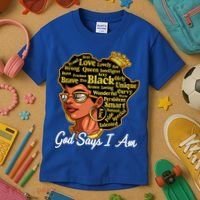 God Says I Am Black History Proud Black Afro Juneteenth Cool Gift Kids T-Shirt thumb 3