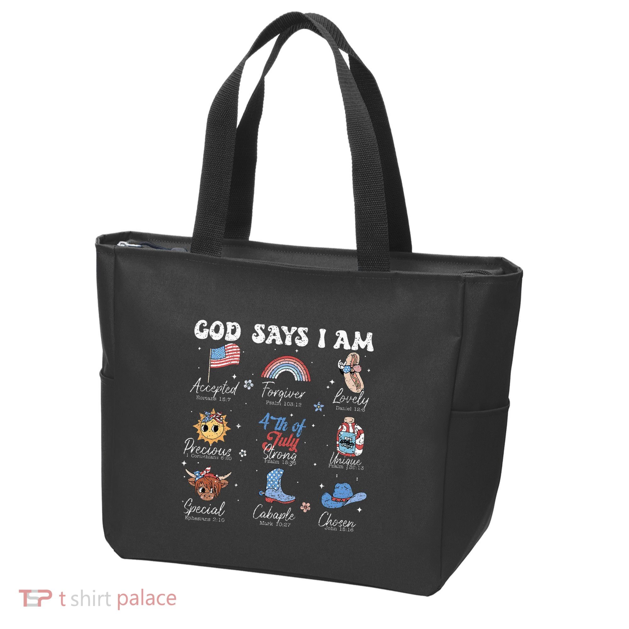 God Says I Am Funny July 4th Bible Verse Christian Tote Bag
