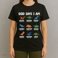 God Says I Am Dinosaur Lover Christian T-Shirt thumb 4