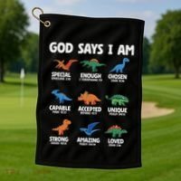 God Says I Am Dinosaur Lover Christian Golf Towel thumb 1
