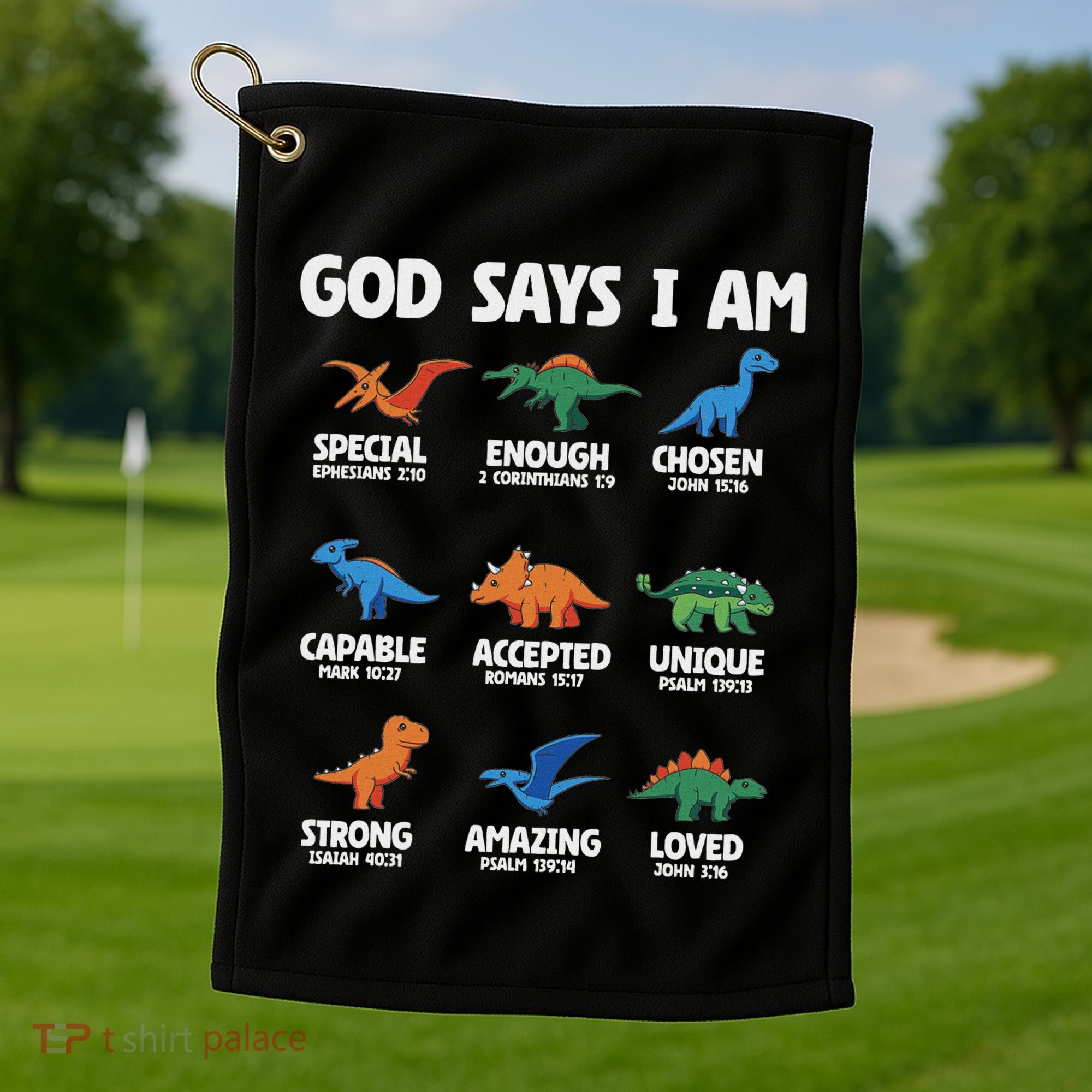 God Says I Am Dinosaur Lover Christian Golf Towel