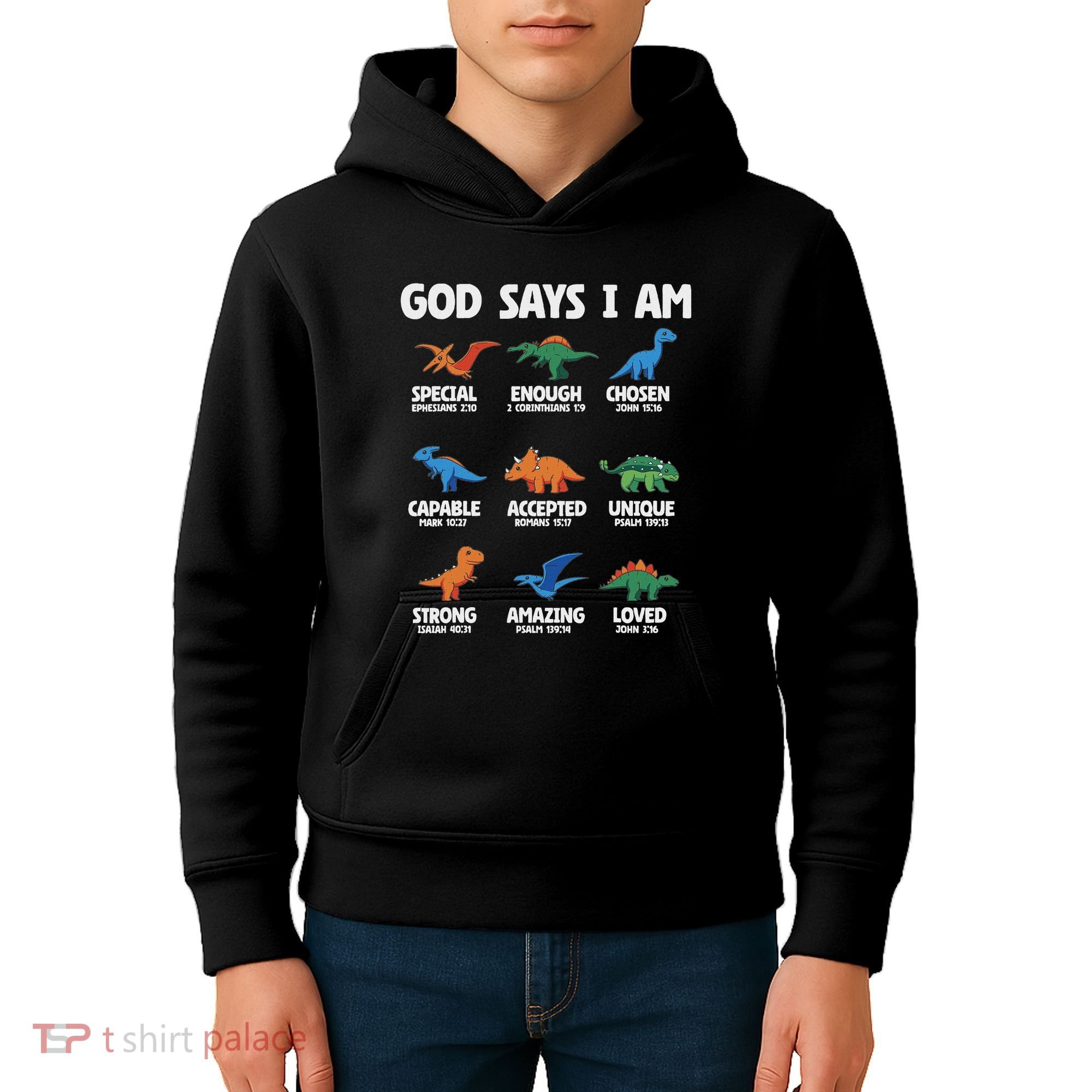 God Says I Am Dinosaur Lover Christian Kids Hoodie