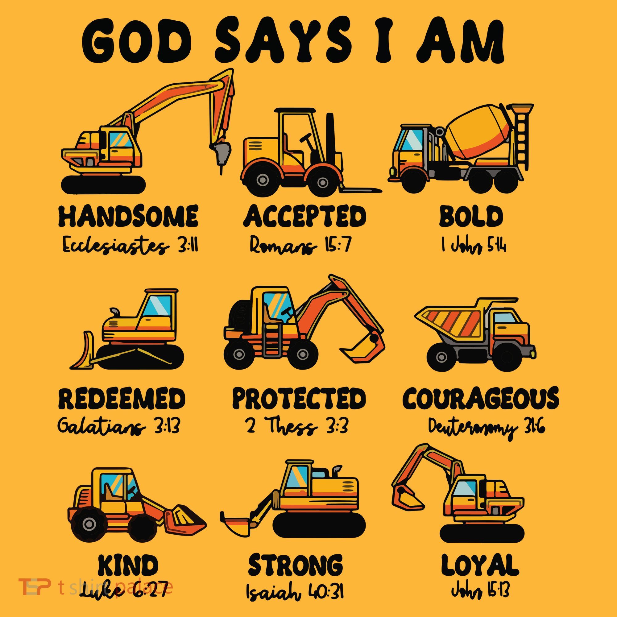 God Says I Am... Construction Trucks Bible Verses Pom Pom 12in Knit Beanie