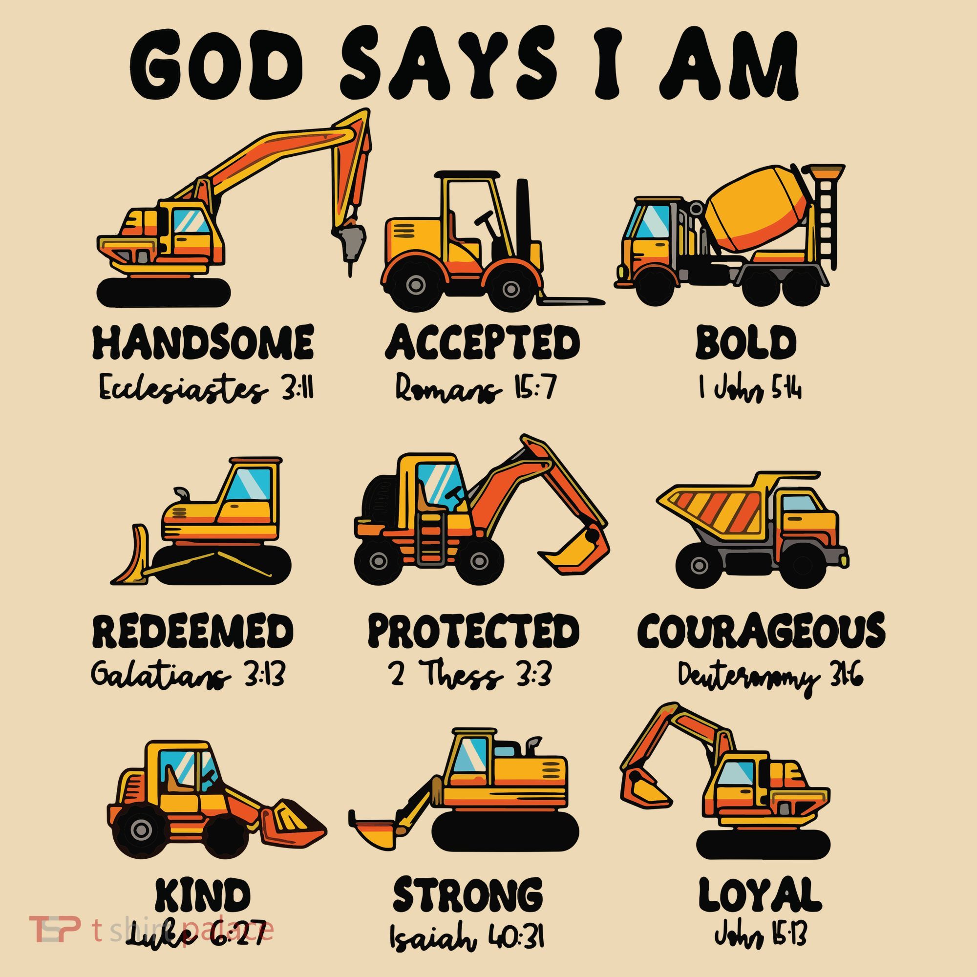 God Says I Am... Construction Trucks Bible Verses Tote Bag