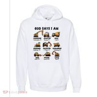 God Says I Am... Construction Trucks Bible Verses Comfort Colors Garment-Dyed Hooded Sweatshirt thumb 0