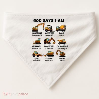 God Says I Am... Construction Trucks Bible Verses USA-Made Doggie Bandana