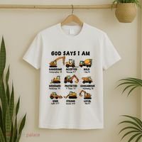 God Says I Am... Construction Trucks Bible Verses T-Shirt thumb 2