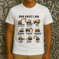 God Says I Am... Construction Trucks Bible Verses T-Shirt thumb 3
