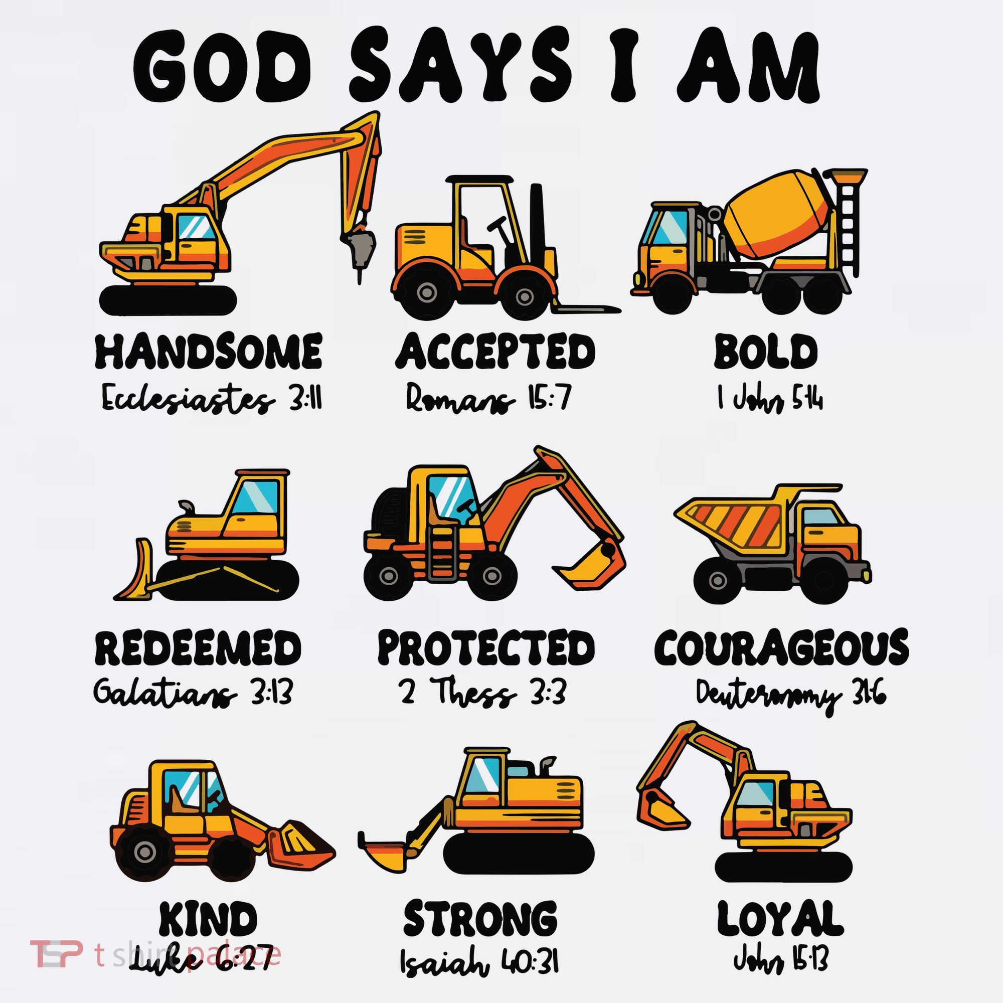 God Says I Am... Construction Trucks Bible Verses Mousepad