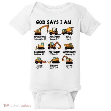God Says I Am... Construction Trucks Bible Verses Baby Bodysuit