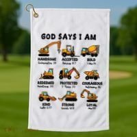 God Says I Am... Construction Trucks Bible Verses Golf Towel thumb 1
