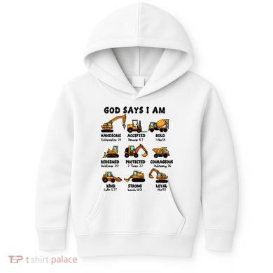 God Says I Am... Construction Trucks Bible Verses Kids Hoodie