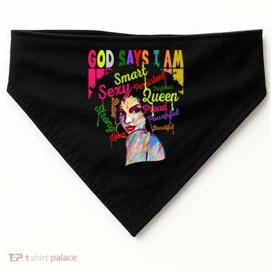 God Says I Am Juneteenth Black Black History Month Blm Funny Gift USA-Made Doggie Bandana