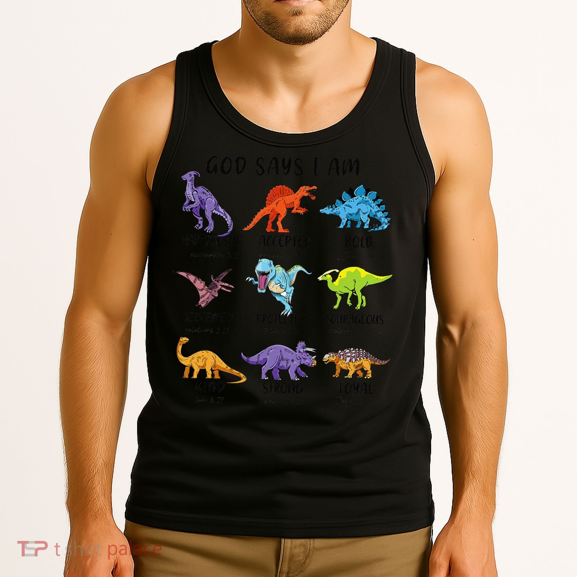 God Says I Am Funny Dinosaur Bible Verse Christian Tank Top
