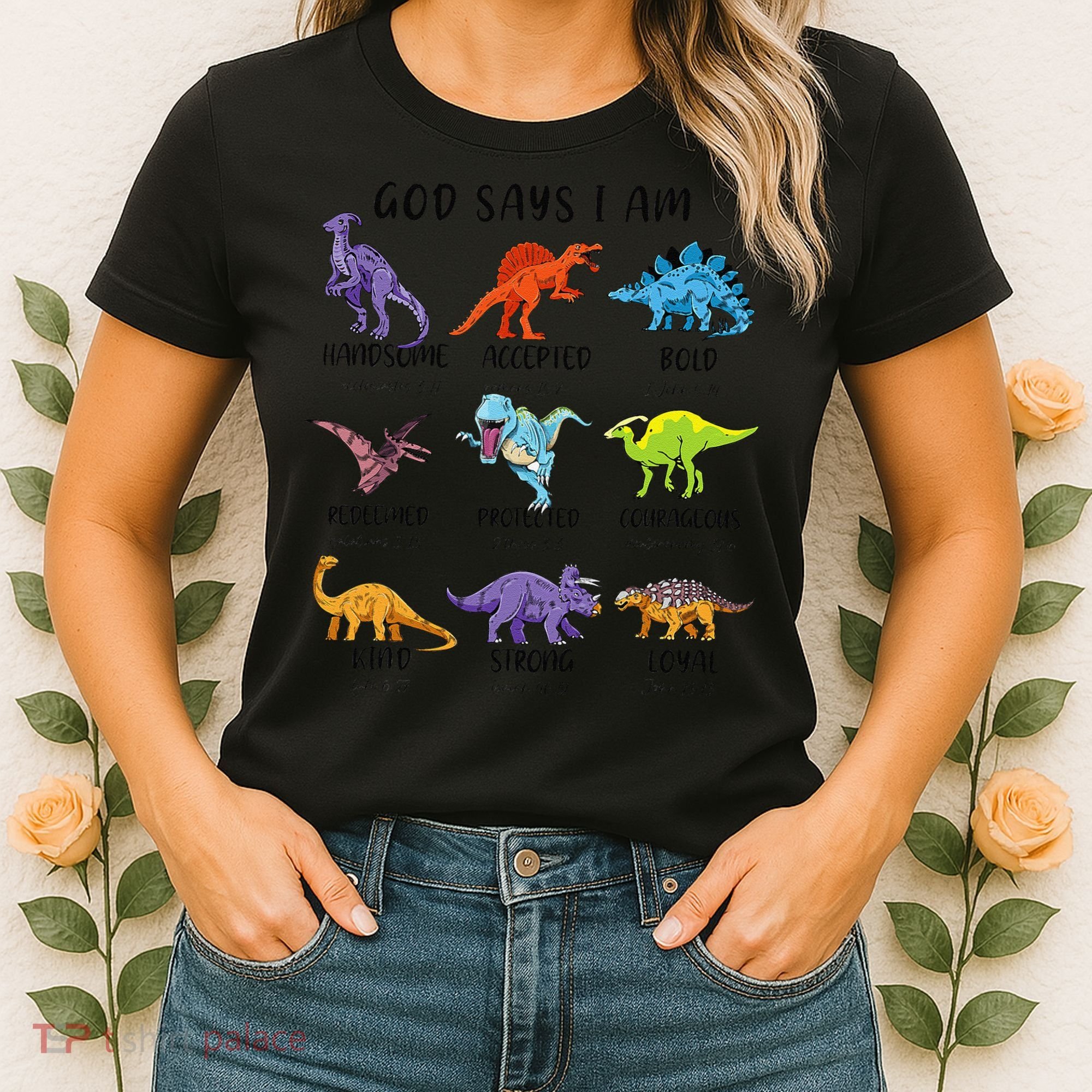 God Says I Am Funny Dinosaur Bible Verse Christian Women's T-Shirt