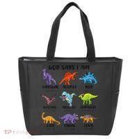 God Says I Am Funny Dinosaur Bible Verse Christian Tote Bag thumb 0